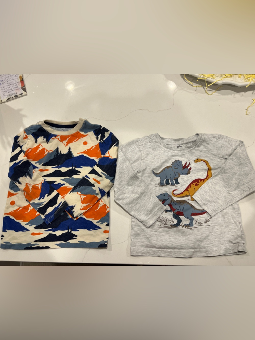 Carter's Boys Long-Sleeve Mountain & Dino Top Set - Navy, Orange, Cream, Gray